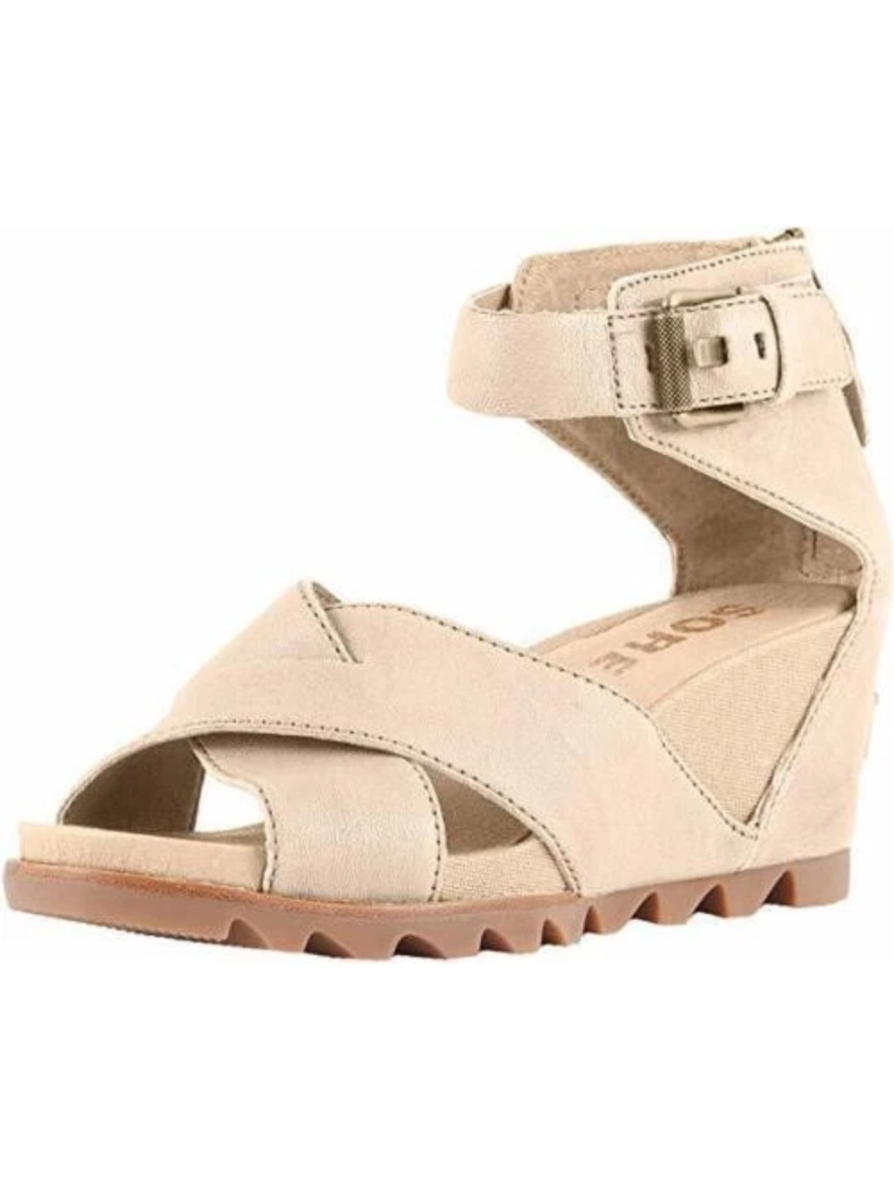 Sorel Ankle Strap Joanie Wedge Sandal in Beige Size 6